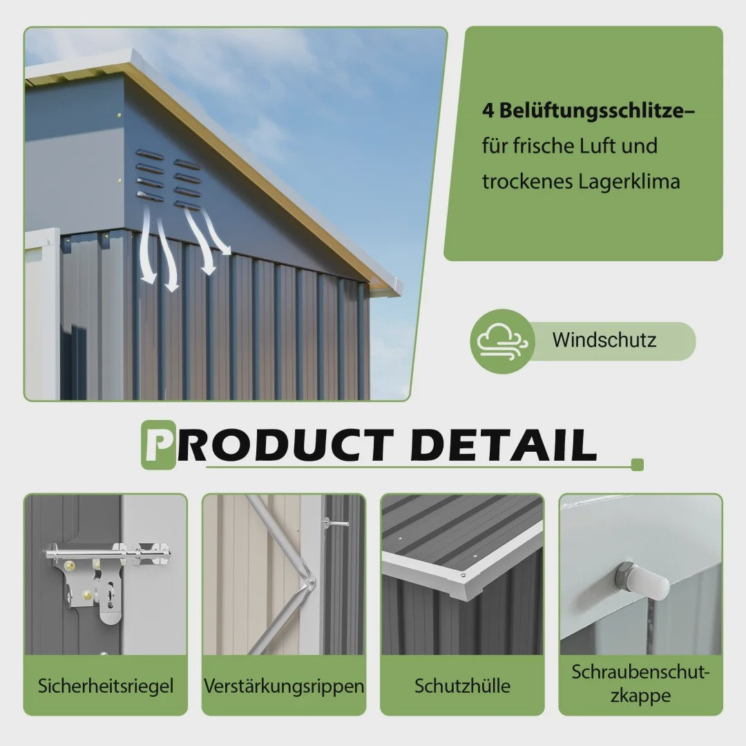 Metalen Tuinhuis 4x8FT met Dubbele Deuren - Grijze Opbergruimte voor Tuin & Terras