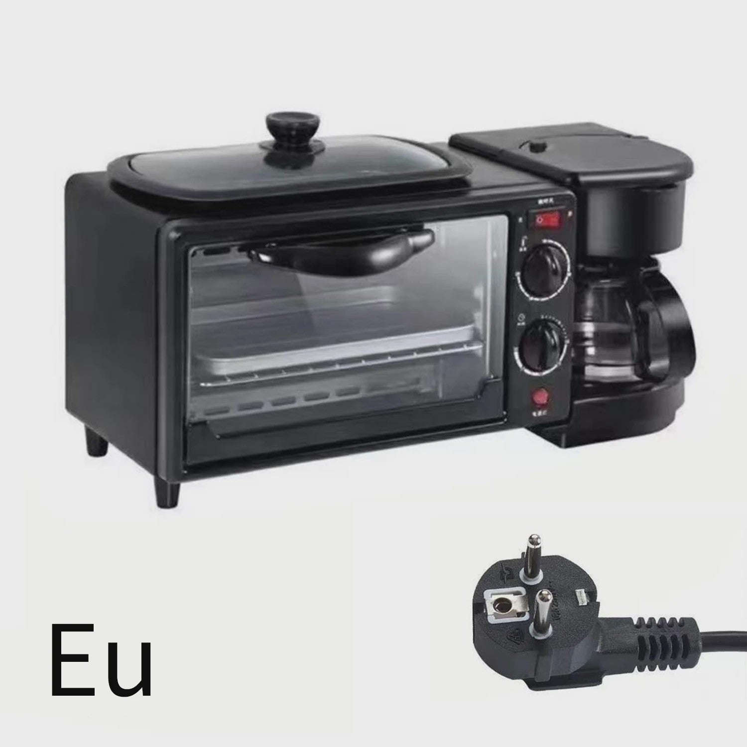 Multifunctionele Ontbijt Machine: Koffiezetter, Oven, Bakplaat & Broodrooster
