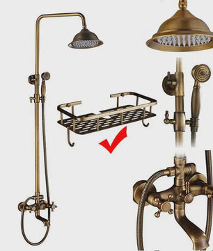Antieke Messing Douchekraan Set met Handdouche en Doucheplank - Wandmontage, Dubbele Greep