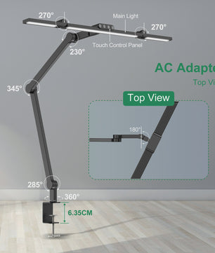 LED Bureaulamp met Klem - Flexibele Architect Lamp voor Kantoor met Sfeerverlichting & Automatisch Dimmen (24W)
