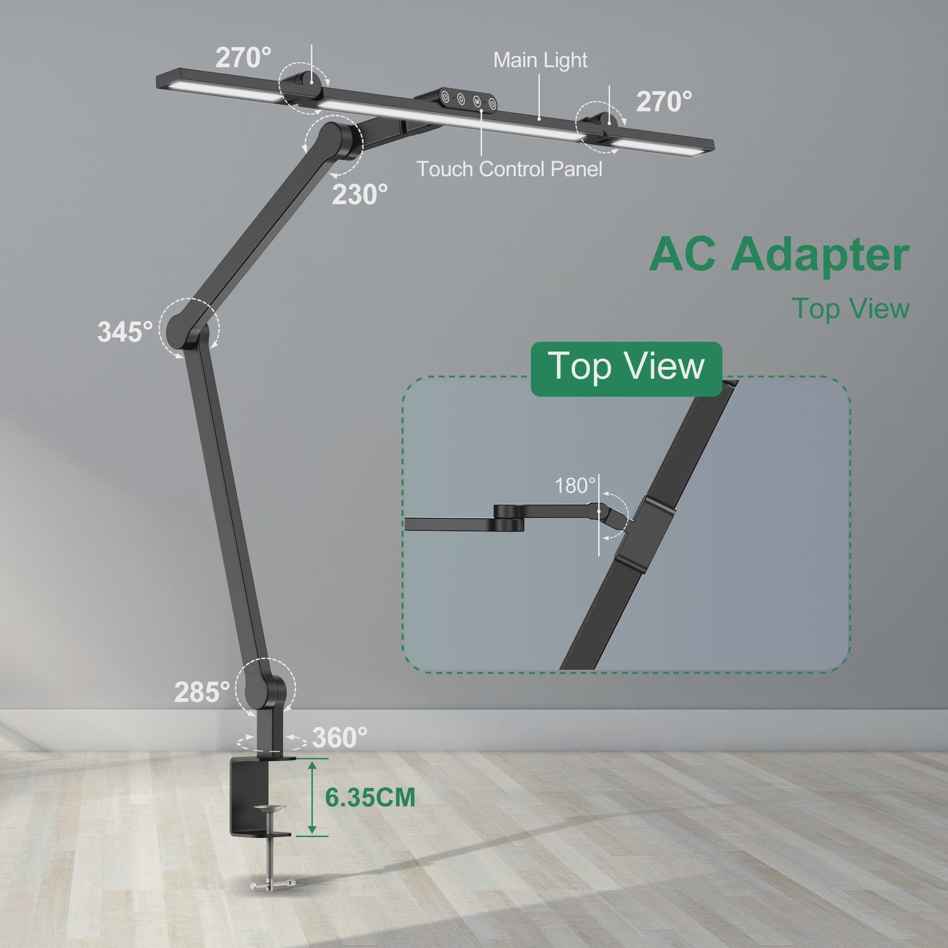 LED Bureaulamp met Klem - Flexibele Architect Lamp voor Kantoor met Sfeerverlichting & Automatisch Dimmen (24W)