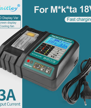 Waitley Snellader voor Makita 18V & 14.4V Accu's - Met Display, Koelventilator & EU Stekker