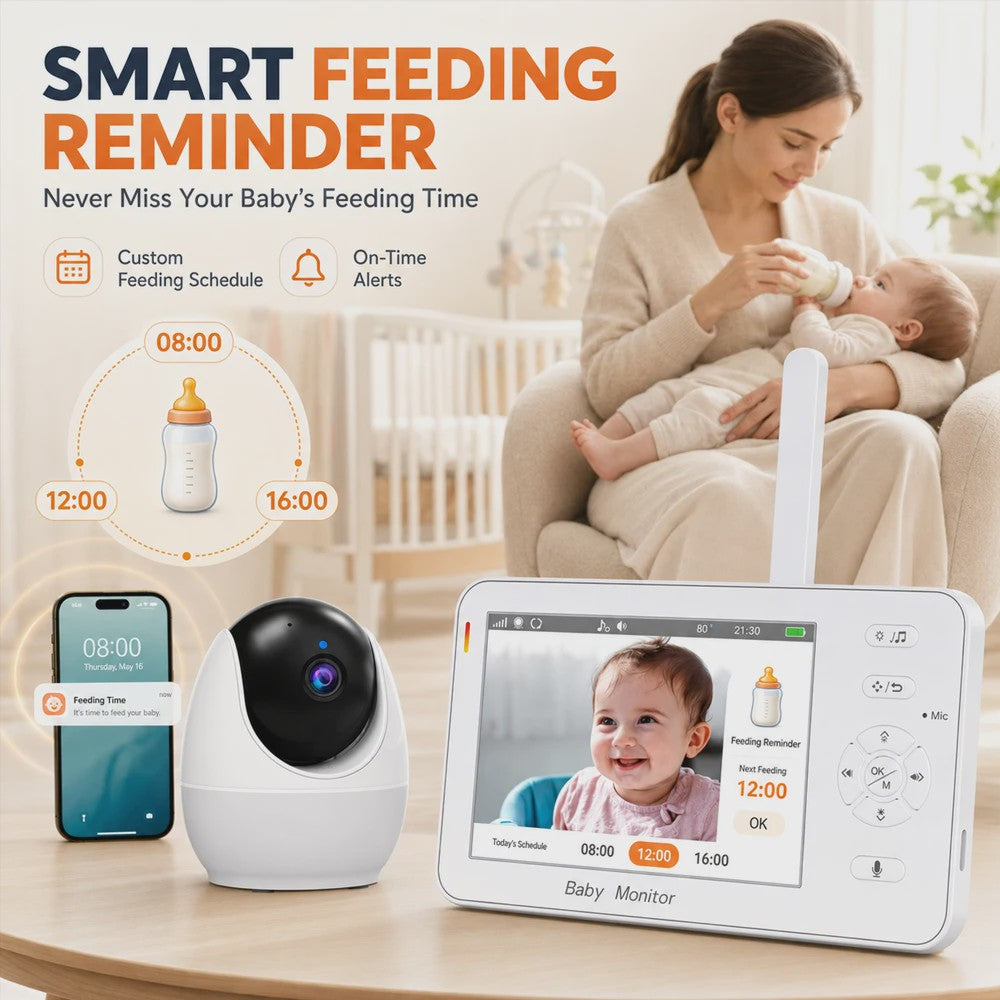 1080P HD WiFi Babyfoon met 4.3 inch Scherm, App Bediening, Nachtzicht & Temperatuur