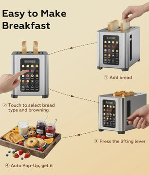 Patbrela Slimme Broodrooster met Broodrek - 2 Slices, Touchscreen & 6 Broodsoorten