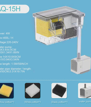 Transparante Acryl Hangfilter met Meerfasen Filtratie & Waterval Uitlaat - Compact & Ruimtebesparend