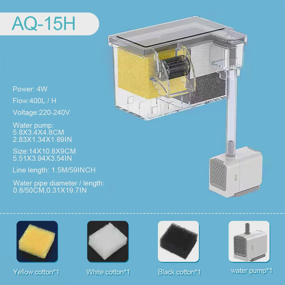Transparante Acryl Hangfilter met Meerfasen Filtratie & Waterval Uitlaat - Compact & Ruimtebesparend