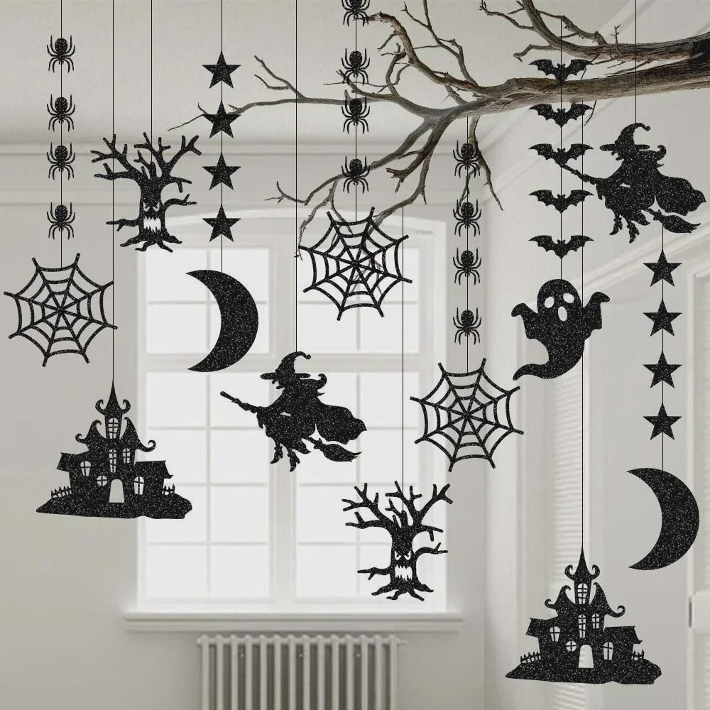 6-delige Halloween Hangende Banner Garland met Spookjes, Heksen en Spinnen