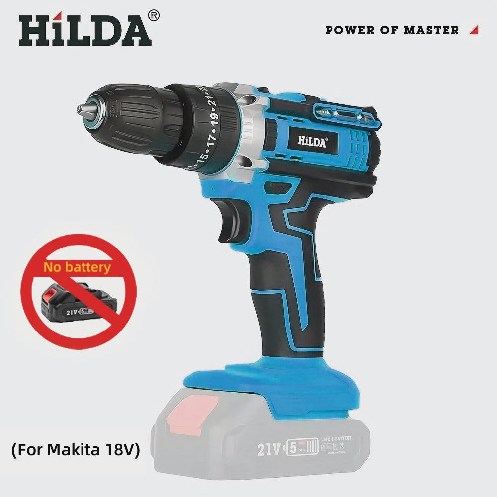 HILDA 21V Accuboormachine - Krachtige Draadloze Boormachine met 25+3 Koppelstanden