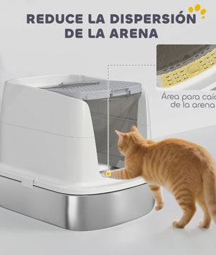 Pawhut Luxe RVS Kattenbak met Klepdeksel, Metalen Schep & Geurfilter - Wit