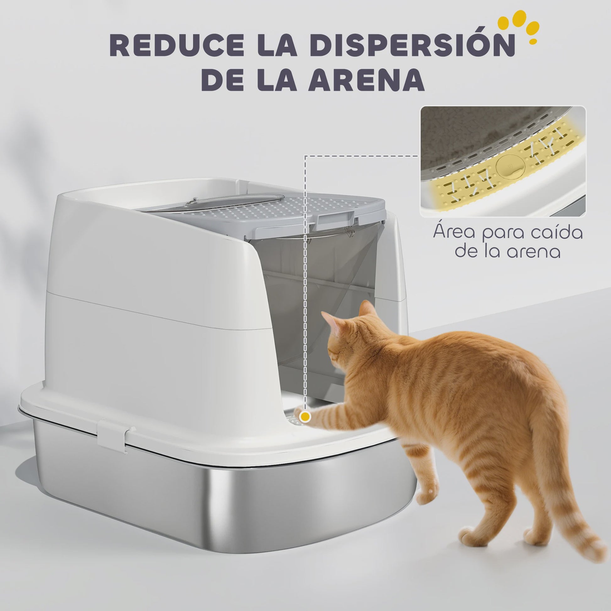 Pawhut Luxe RVS Kattenbak met Klepdeksel, Metalen Schep & Geurfilter - Wit