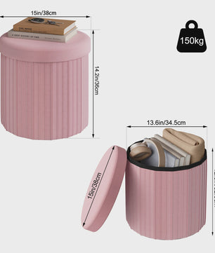Ronde Opbergpoef met Afneembare Deksel - Beige Fluweel