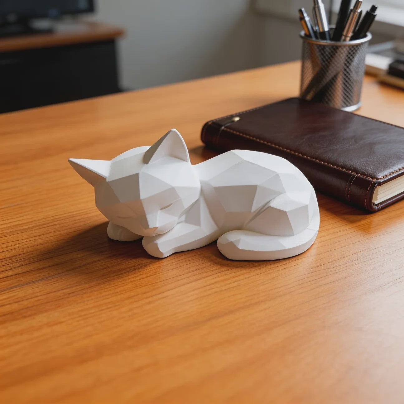 Abstract Geometrisch Slapend Kat Ornament - Modern Minimalistisch Plastic Figuur voor Huis & Kantoor