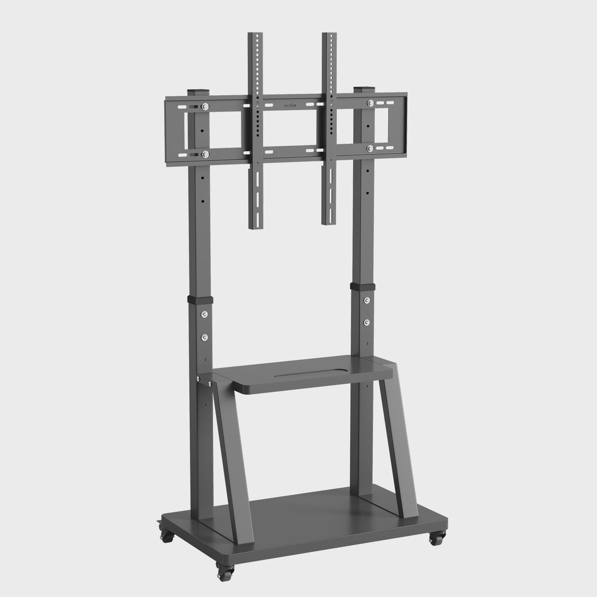 Robuuste Mobiele TV Trolley met Verstelbare Hoogte en 2 Opbergplanken