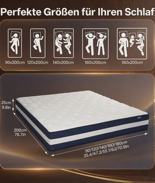 7-Zone Pocket Spring Hybride Matras 25cm Dik - Ademend & Bewegingsisolerend - Diverse Maten