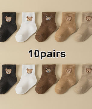 5/10 Paar Babysokjes met Schattige Beer - Zacht, Ademend & Comfortabel
