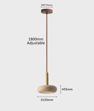 Wabi Sabi Hanglamp Rond Geel Steen met Hout - Sfeervolle LED Verlichting