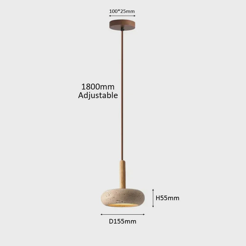 Wabi Sabi Hanglamp Rond Geel Steen met Hout - Sfeervolle LED Verlichting