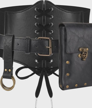 Middeleeuwse Renaissance Kostuum Set: Corset, Riem, Portemonnee & Accessoires