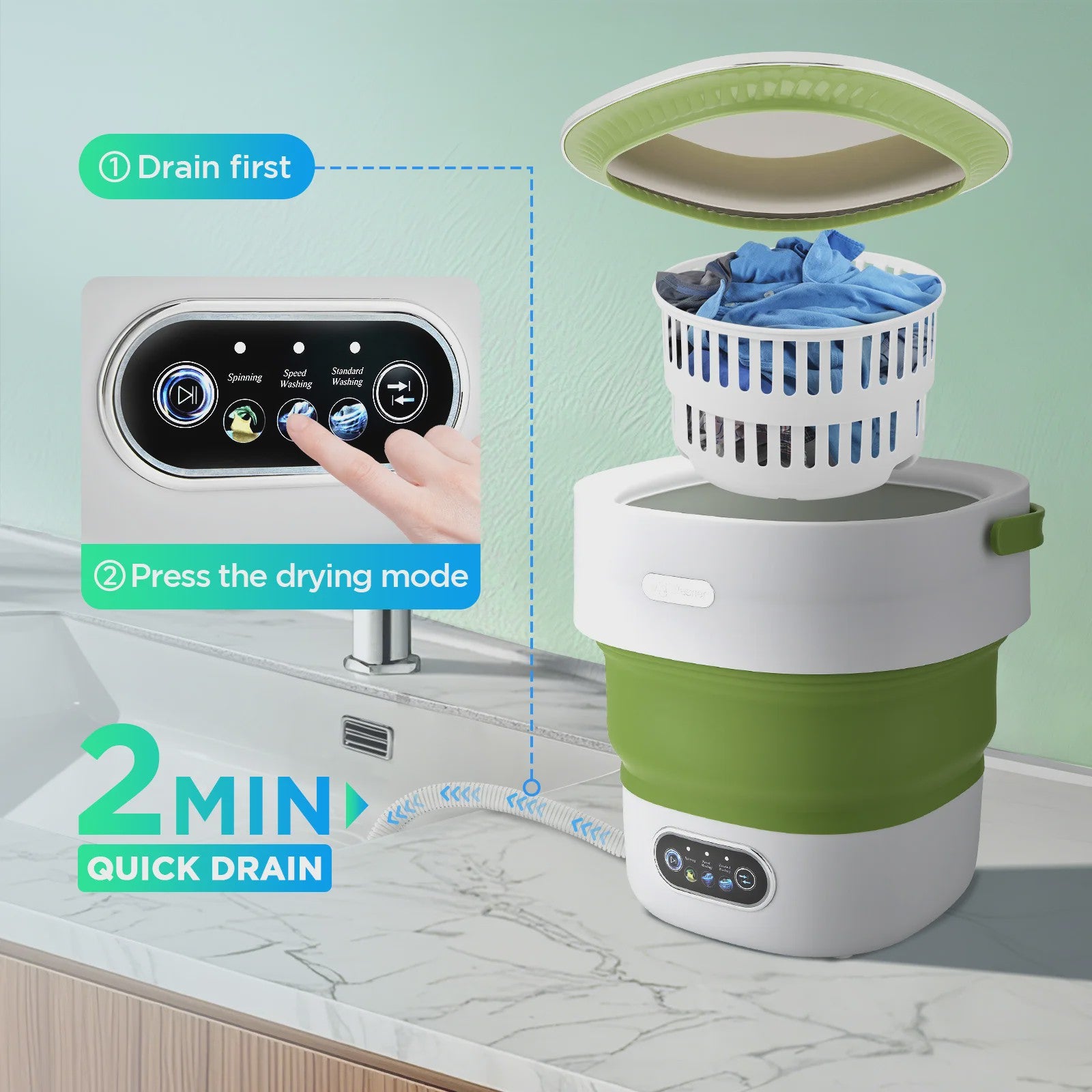 Opvouwbare Mini Wasmachine met Centrifuge - 13L Draagbare Wasmachine voor Reizen & Camping