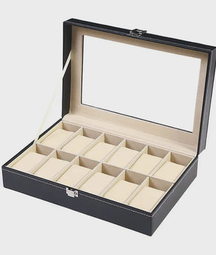Luxe PU Leder Horlogedoos met Glazen Deksel - Diverse Vakverdelingen (2-12 Girds)