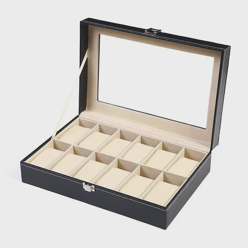 Luxe PU Leder Horlogedoos met Glazen Deksel - Diverse Vakverdelingen (2-12 Girds)