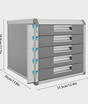 Afsluitbare 5-Laden Archiefkast A4 - Aluminium Documenten Opbergkast voor Kantoor, Bank & Thuis