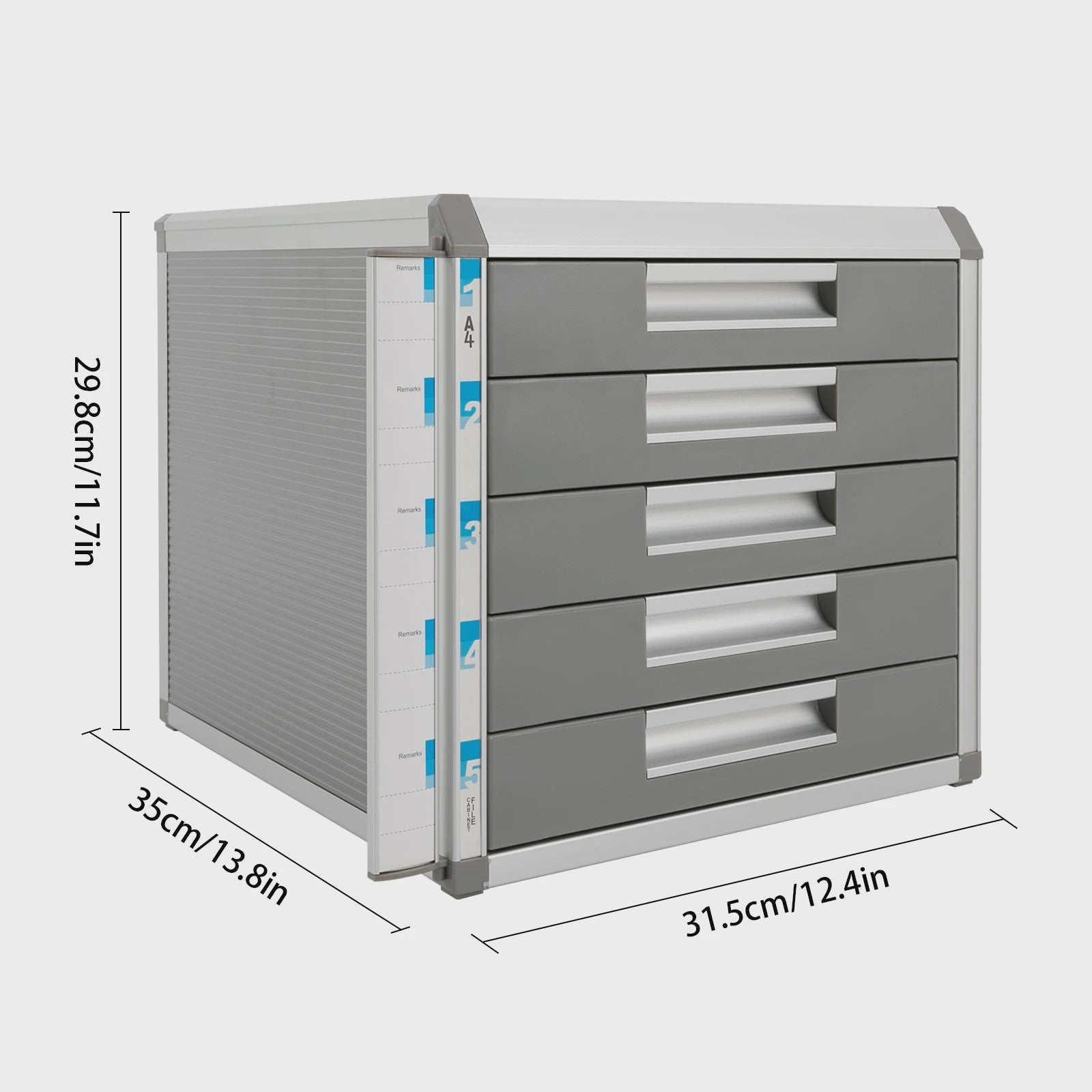 Afsluitbare 5-Laden Archiefkast A4 - Aluminium Documenten Opbergkast voor Kantoor, Bank & Thuis