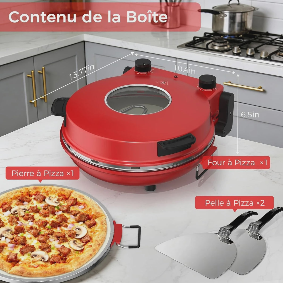 Elektrische Pizzaoven met Pizzasteen - Snel & Verstelbare Temperatuur