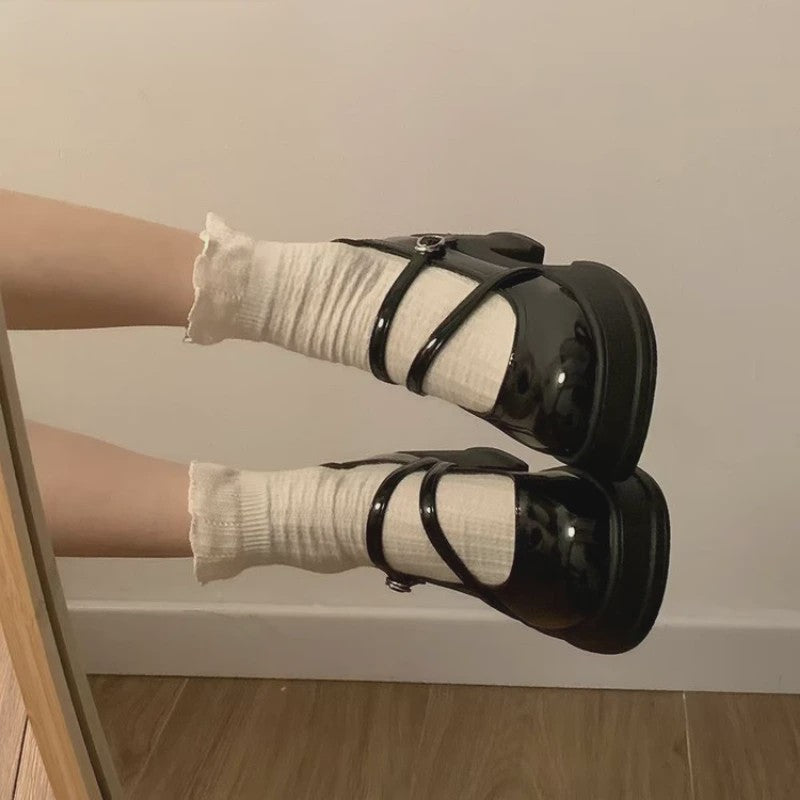 Dames Mary Jane Platform Schoenen met Blokhak en Kruisband - Vintage Gothic Stijl