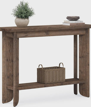 Houten Console Tafel Achter Bank - 2-Laags Entree Tafel met Opslag - Walnoot Kleur - Eenvoudige Montage