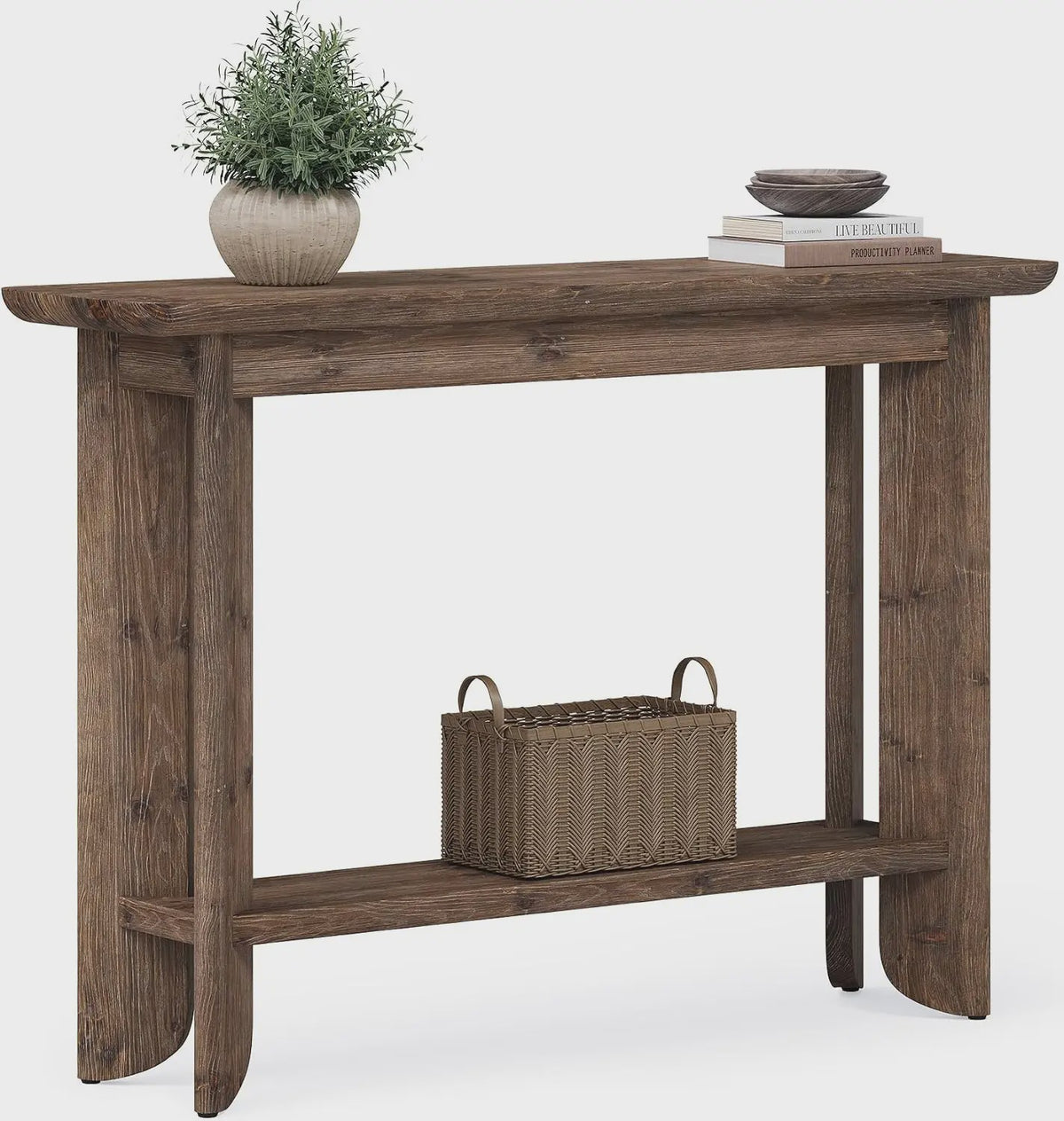 Houten Console Tafel Achter Bank - 2-Laags Entree Tafel met Opslag - Walnoot Kleur - Eenvoudige Montage