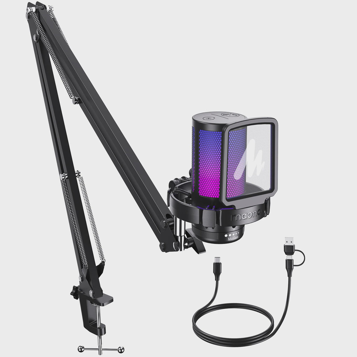 MAONO DGM20S USB Microfoon met RGB Verlichting en Ruisonderdrukking - Ideaal voor Streaming & Podcasts
