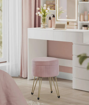 Verstelbare Fluwelen Poef met Opbergruimte en Metalen Poten - Elegant & Comfortabel