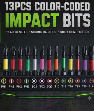 Galacok 13-delige Set Schroefbits: Impact, Magnetisch, Kleurgecodeerd
