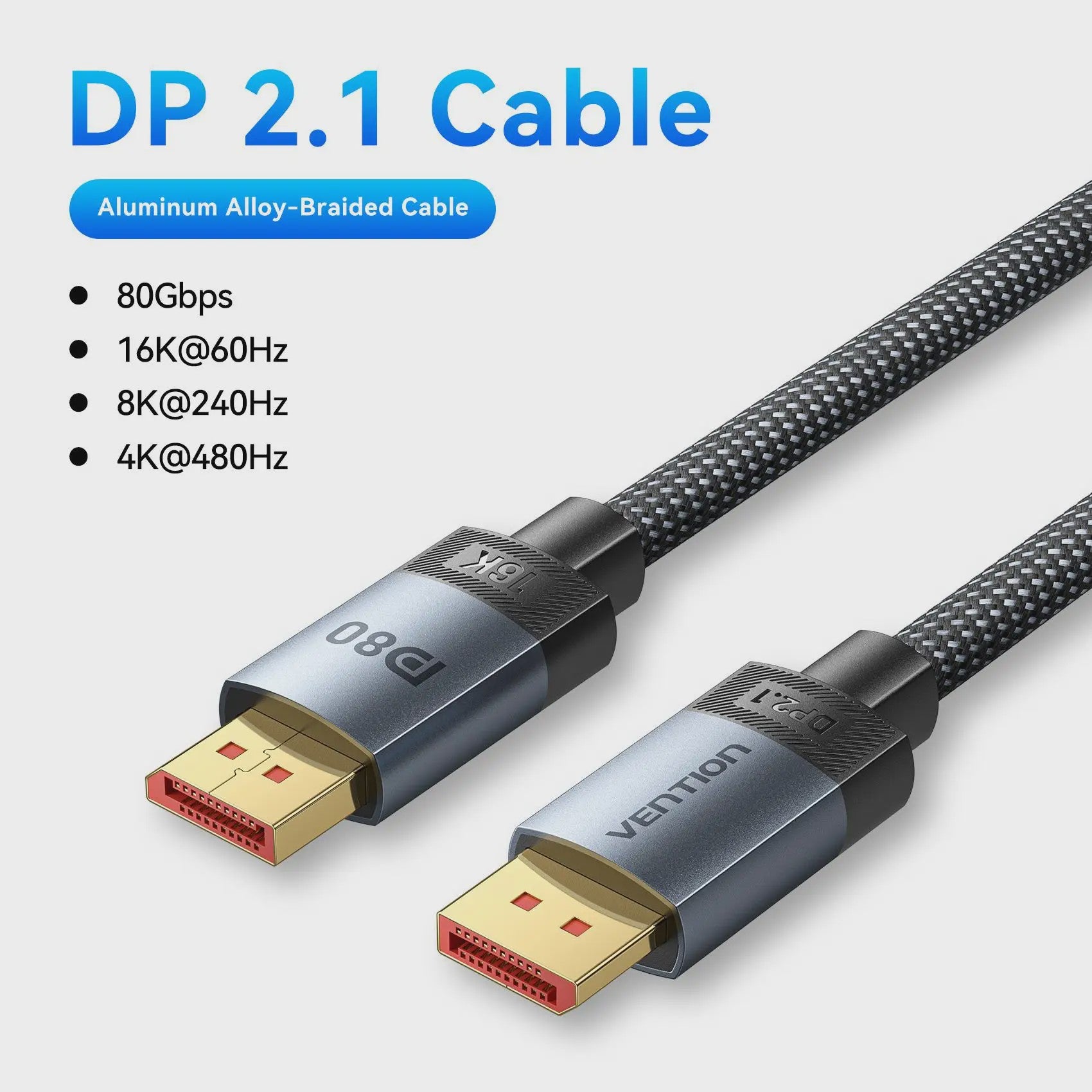 Vention DisplayPort 1.4 Kabel 8K@60Hz / 16K@60Hz - 80Gbps Bandbreedte