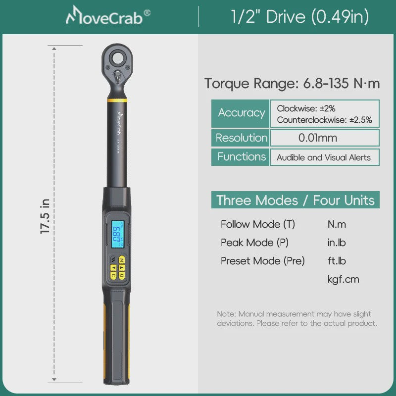 Digitale Momentsleutel MOVECRAB 1-340 Nm met LED/Zoemer Alarm & Hoge Precisie