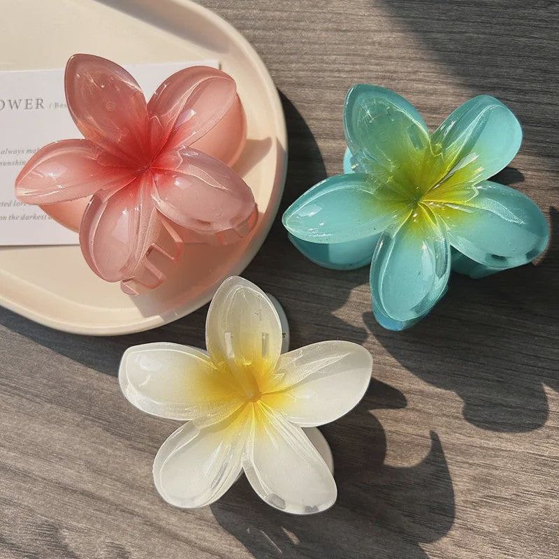 3x Grote Boho Bloemen Haarclips Acryl - Gradient Kleuren & Hawaii Stijl Haaraccessoires voor Dames