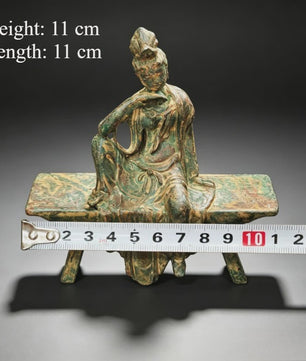 Antieke Guanyin Buddha Zittend op Bankje - Tibetaans Boeddhisme Beeld