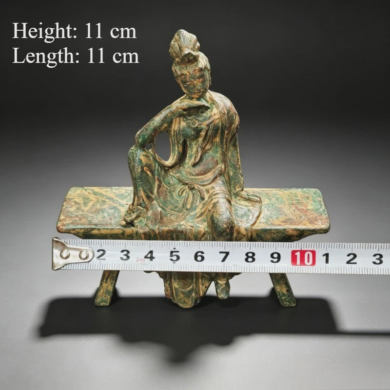 Antieke Guanyin Buddha Zittend op Bankje - Tibetaans Boeddhisme Beeld