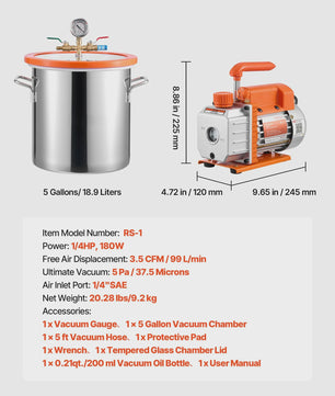 Vacuümkamer met 3.5 CFM Vacuümpomp - 3 of 5 Gallon - Voor Harsontgassing & Houtstabilisatie