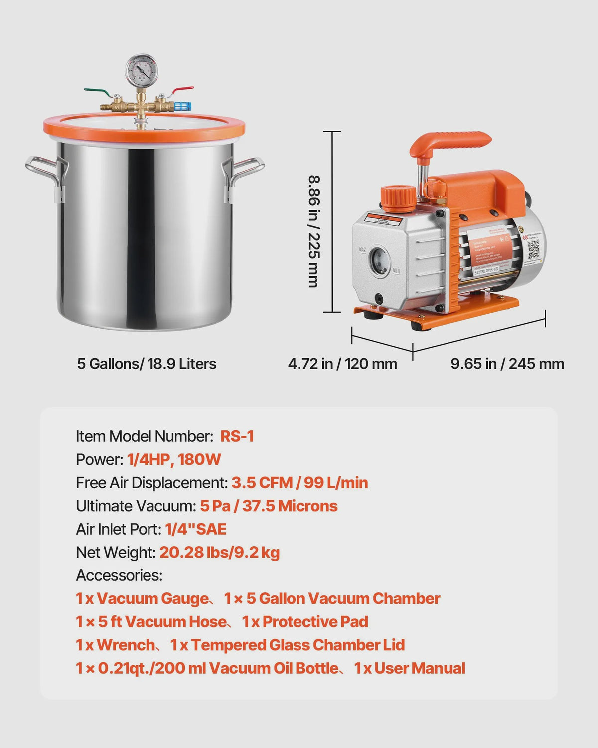 Vacuümkamer met 3.5 CFM Vacuümpomp - 3 of 5 Gallon - Voor Harsontgassing & Houtstabilisatie