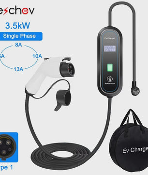 Teschev 3.5KW Draagbare EV Oplader - Type 2 & Type 1, 16A, IP65 Waterdicht