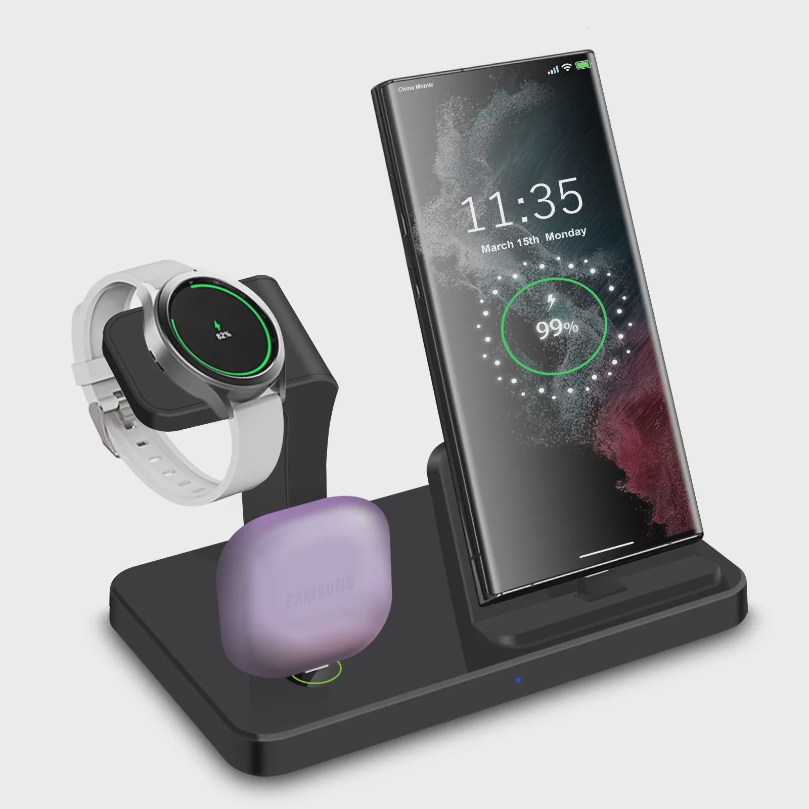 3-in-1 Draadloze Oplaaddock met Type-C voor Samsung Telefoon, Horloge & Buds - Snelladen