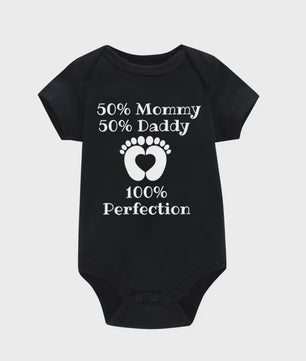 Baby Romper met Tekst: 50% Mama, 50% Papa, 100% Perfectie