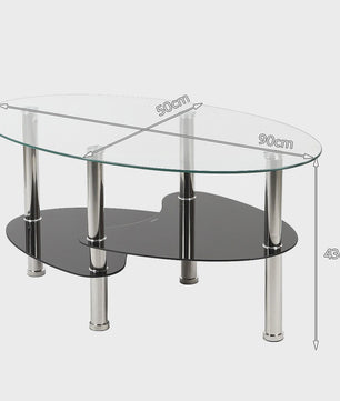 Ovale Glazen Koffietafel met 2 Niveaus - 90x50x45cm - Stijlvol en Modern