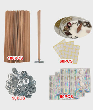 Houten Kaarsen Lonten Set - DIY Kaarsen Maken met Ring, Lijm & Waarschuwingsstickers