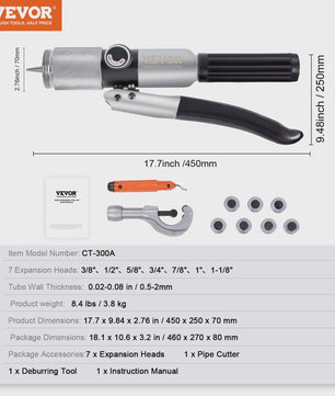 Hydraulische Pijp Expander Set met 7 Koppen, Pijpsnijder & Ontbramer