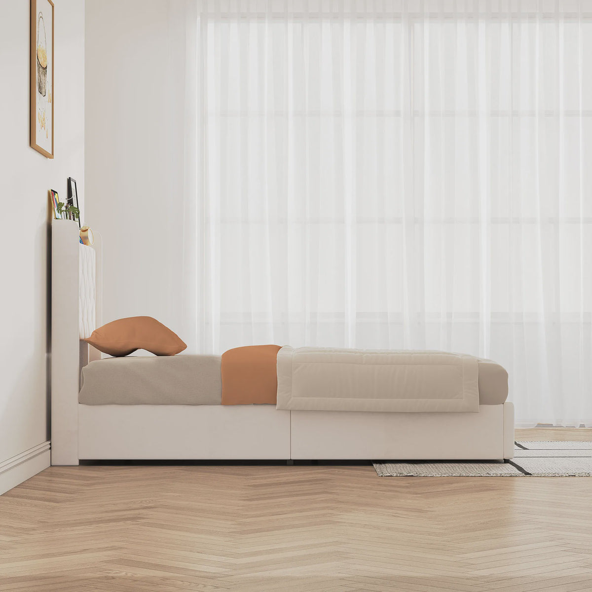 Modern Gestoffeerd Bed met Hydraulische Opbergruimte - 90x200cm of 140x200cm