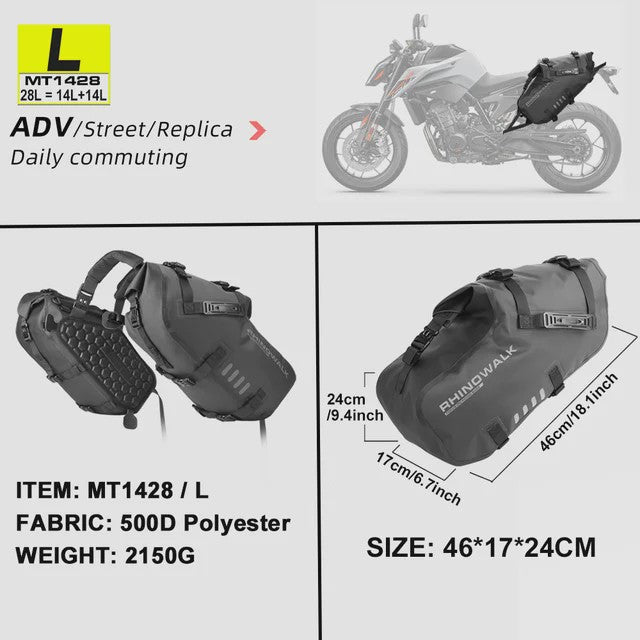 Rhinowalk Waterdichte Motor Zijkoffers - 18L, 28L, 48L - Adventure Touring Bagage