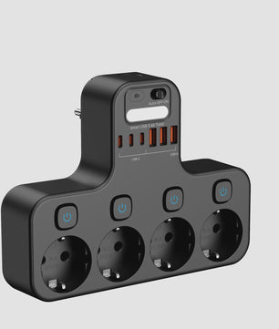 Multifunctionele Stekkerdoos met Telefoonhouder, 4 Stopcontacten en 6 USB-poorten